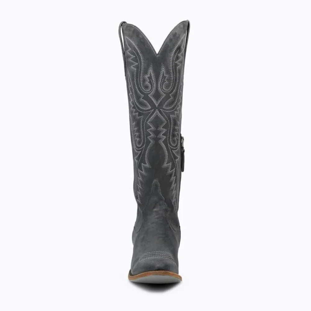 🆕Women Black Polyurethane Over the Knee Adjustable Thigh High Cowgirl Boot